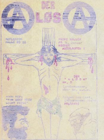 Titelbild Zine "Der AlösA" (Abbildung Jesus am Kreuz)