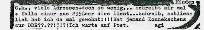 Kontaktanzeige, Aufruf Kontakt in die DDR aufzunehmen